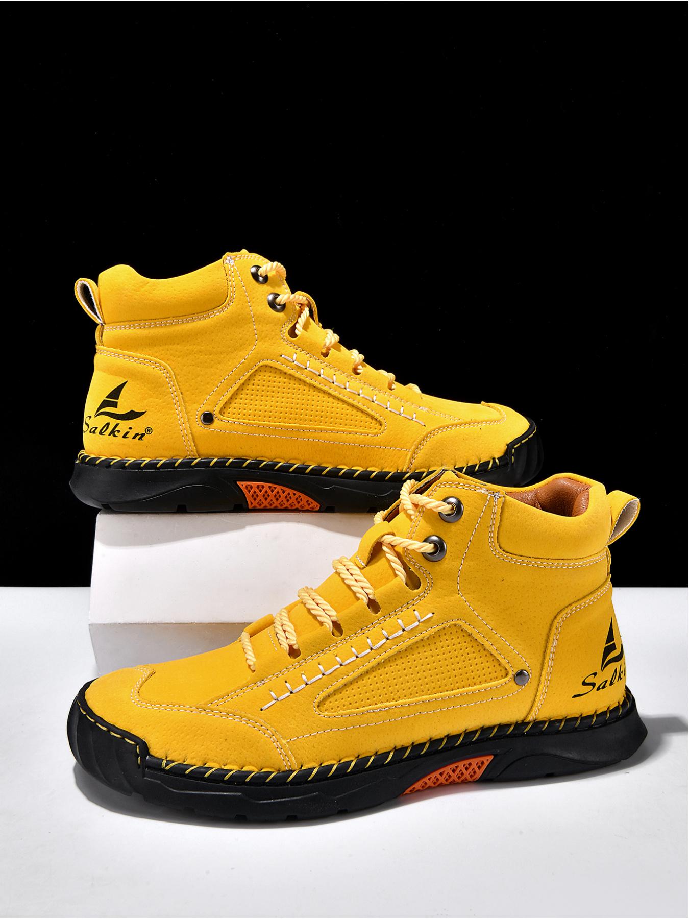 Vintage Hand-Stitched Chelsea Work Boots, Soft Bottom Anti-Slip Casual Hiking Shoes, Synthetic Leather, Medium Width, All Seasons