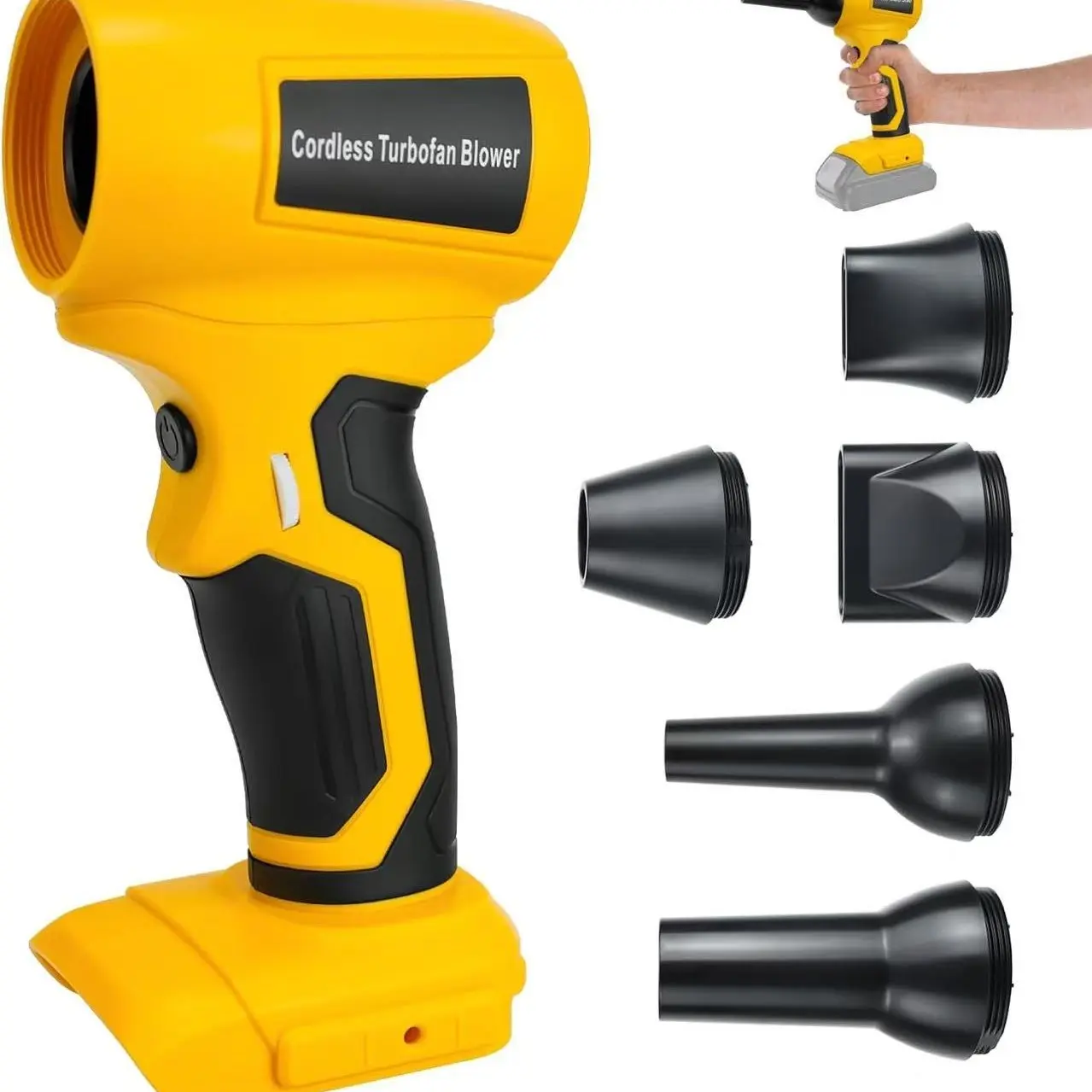 Awoyisa Lightweight Cordless Turbofan Blower (Battery NotIncluded)-Dewalt 20v Battery Compatible, 13000RPMMHandheld Jet Fan, Adjustable Speed, High-Temp Resin,Ergonomically Designed, 5 Free Multi-Functional Nozzles forDust Cleaning, Leaf Cleanup