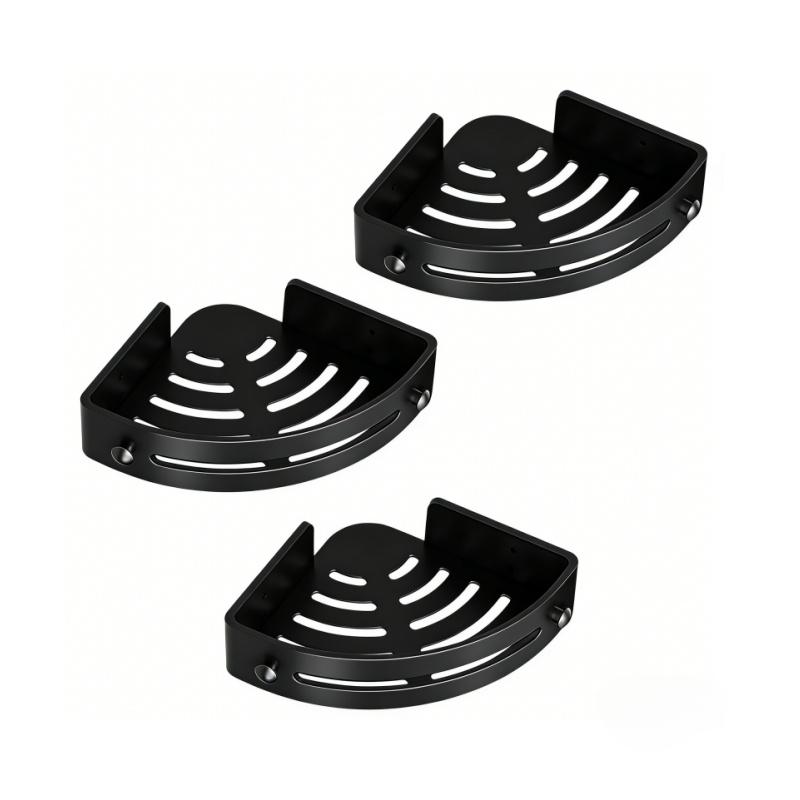 2-3-Pack Gun Gray ABS Triangular Suction Cup Shower Caddy 3-Tier Corner Shelves No Drilling Bathroom Organizer 40lbs Load Capacity Towels Hook Toiletries Storage Rack