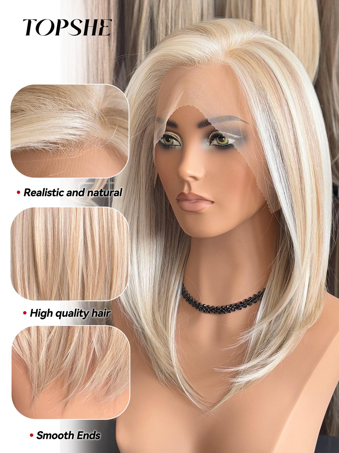Topshe 13x6 HD Lace Front Wig Blonde Highlights Shoulder Length Curly Hair, Heat Resistant, Breathable, Women's Holiday Wig