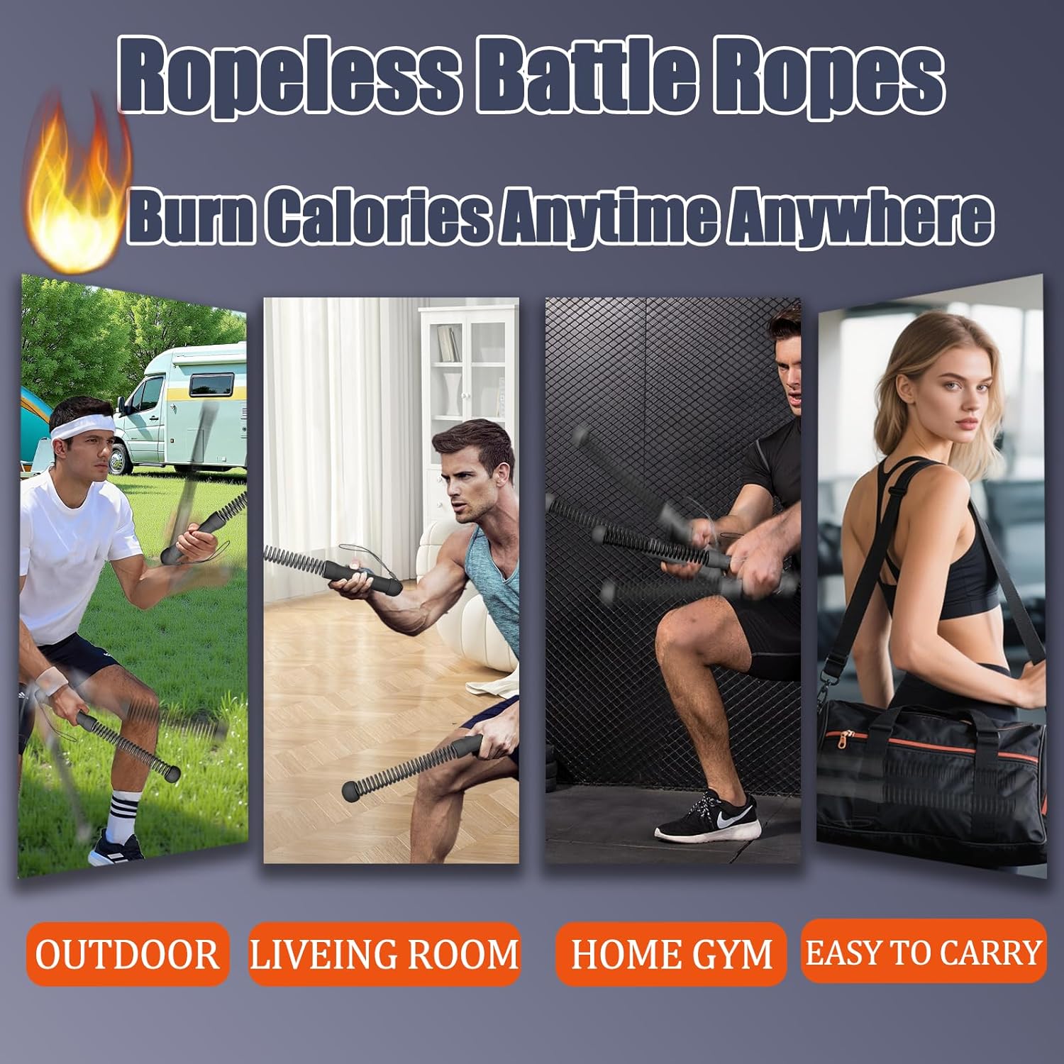New Upgrade Weighted Cordless Battle Ropes – Quiet Ropeless Training Rope Fitness Equipment for Home Gym, Portable Exercise Battle Rope for Women & Men, Indoor & Outdoor Workouts