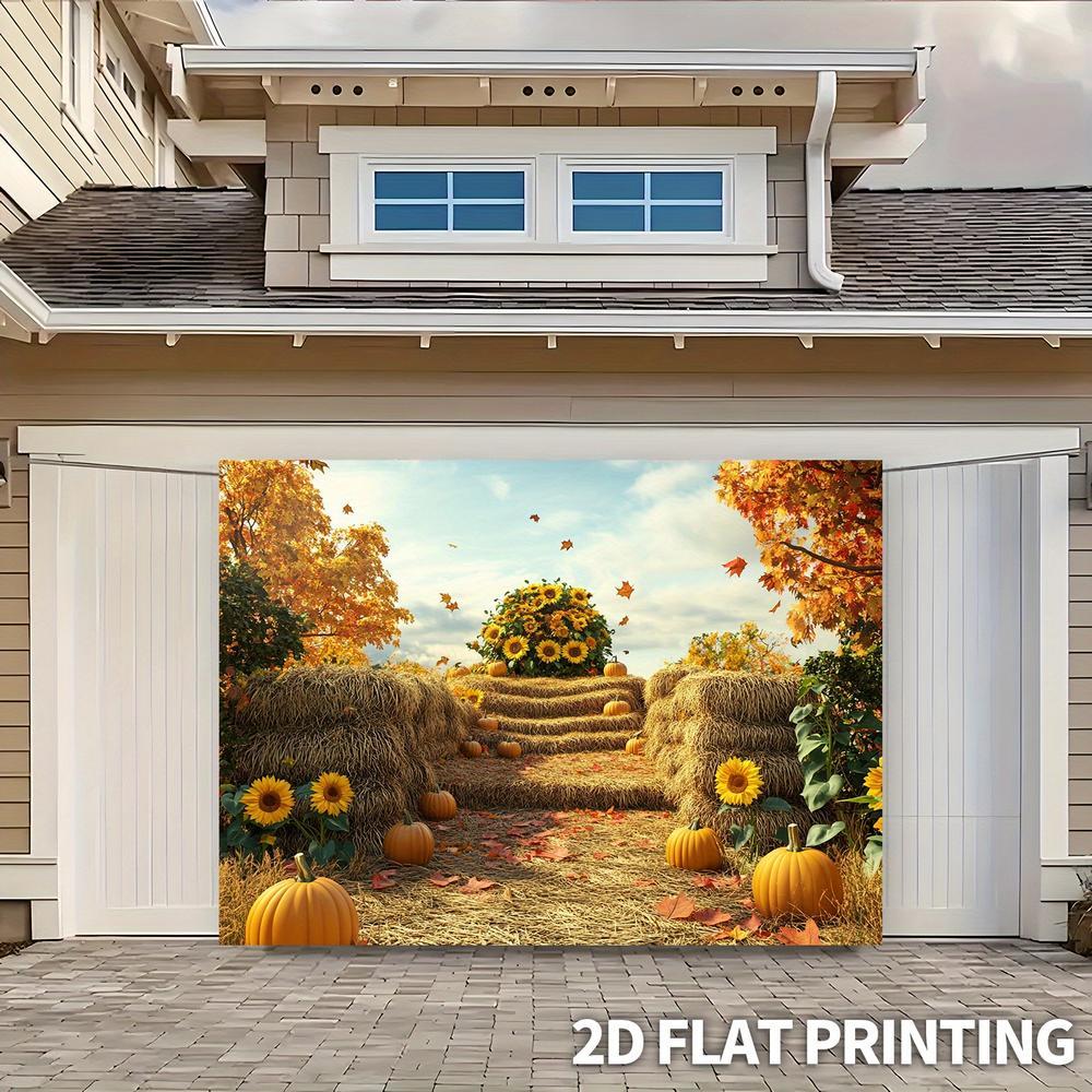 2D Flat, 1pc 2D Autumn Harvest Hay Bale Pumpkin Sunflower Rustic Fall Theme Background Cloth, Party Banner, Rustic Fall Harvest Thanksgiving Birthday Party Decor, Living Room, Wedding, Studio Phot