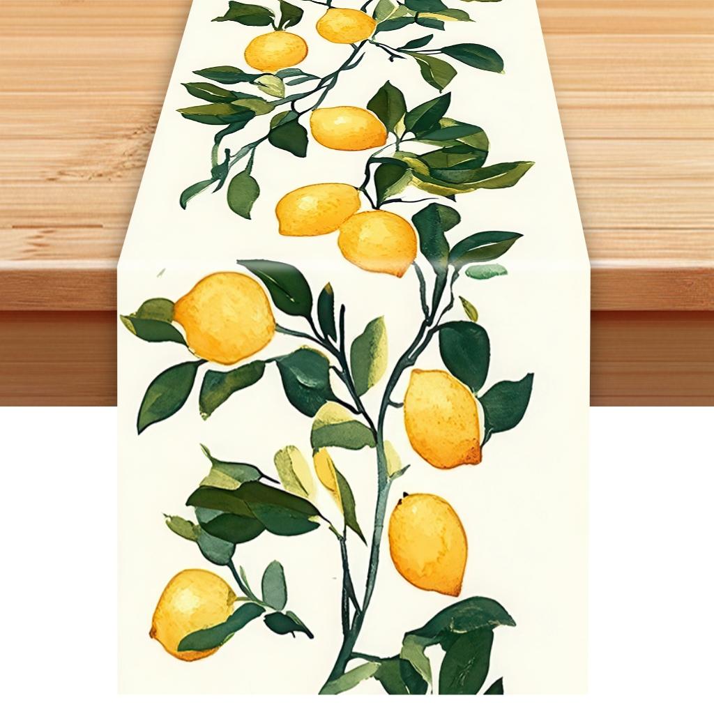 Lemon Tree Pattern Table Runner, Rectangular Tablecloth, Table Decoration Supplies for Home Kitchen Dining Room Party