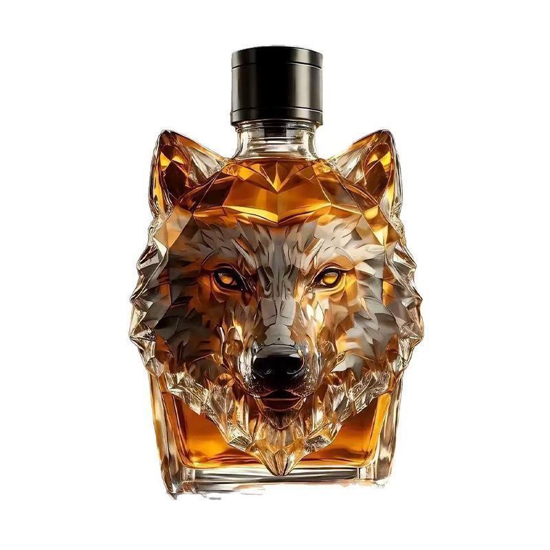 Luxury Wolf Crested Whiskey Bottle, Exquisite Animal Shaped Decanter, Premium Collector's Item, Home Bar Centerpiece, Unique Gift Idea
