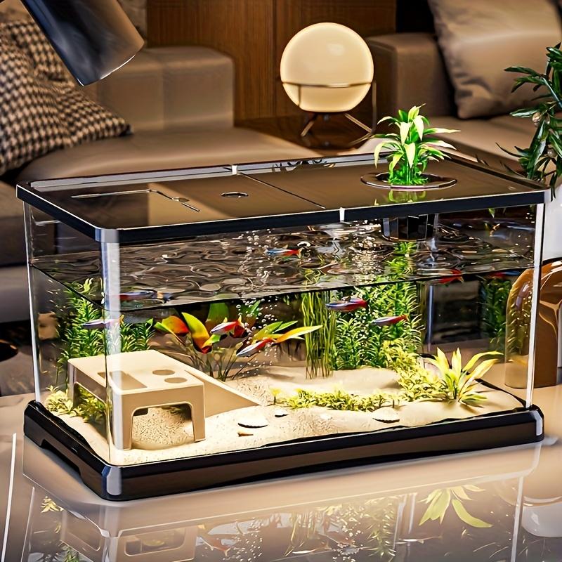 Aquarium starter kit, modern fish tank, transparent rectangular fish tank with lid - high-quality ABS material, medium/small size available. Suitable for freshwater fish, goldfish, and aquatic plants, modern and durable home decoration, easy to clean.
