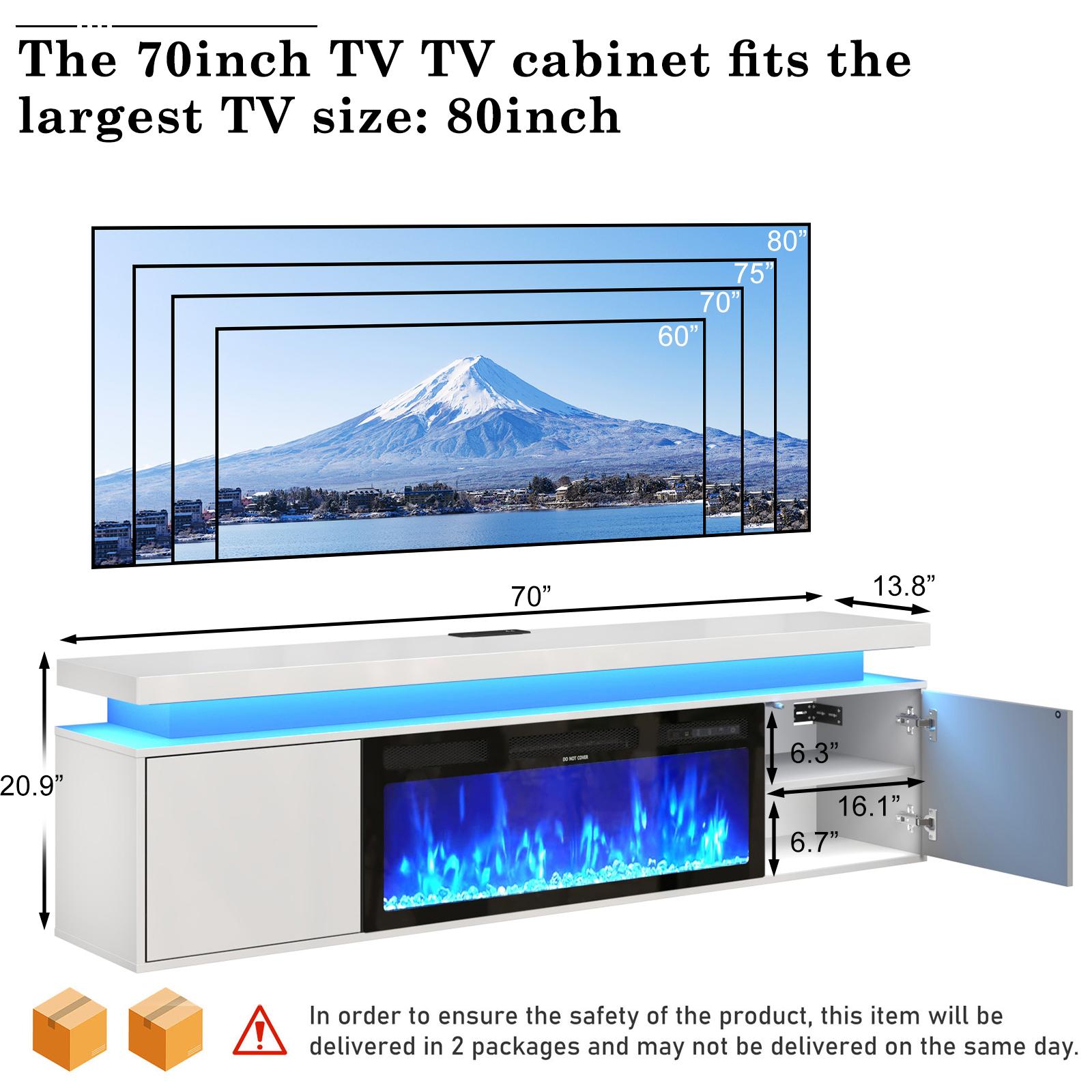 【2Packages Shipping】70in/80in TV Stand with Fireplace Up to 80" TVs/90" TVs, High Gloss LED Fireplace TV Stand Entertainment Center for 70/75+/80/90 inch TV, Modern Media TV Console Cabinet for Living Room,Black/white 【2Packages Shipping】70in/80in TV Stand with Fireplace Up to 80" TVs/90" TVs, High Gloss LED Fireplace TV Stand Entertainment Center for 70/75+/80/90 inch TV, Modern Media TV Console Cabinet for Living Room,Black/white