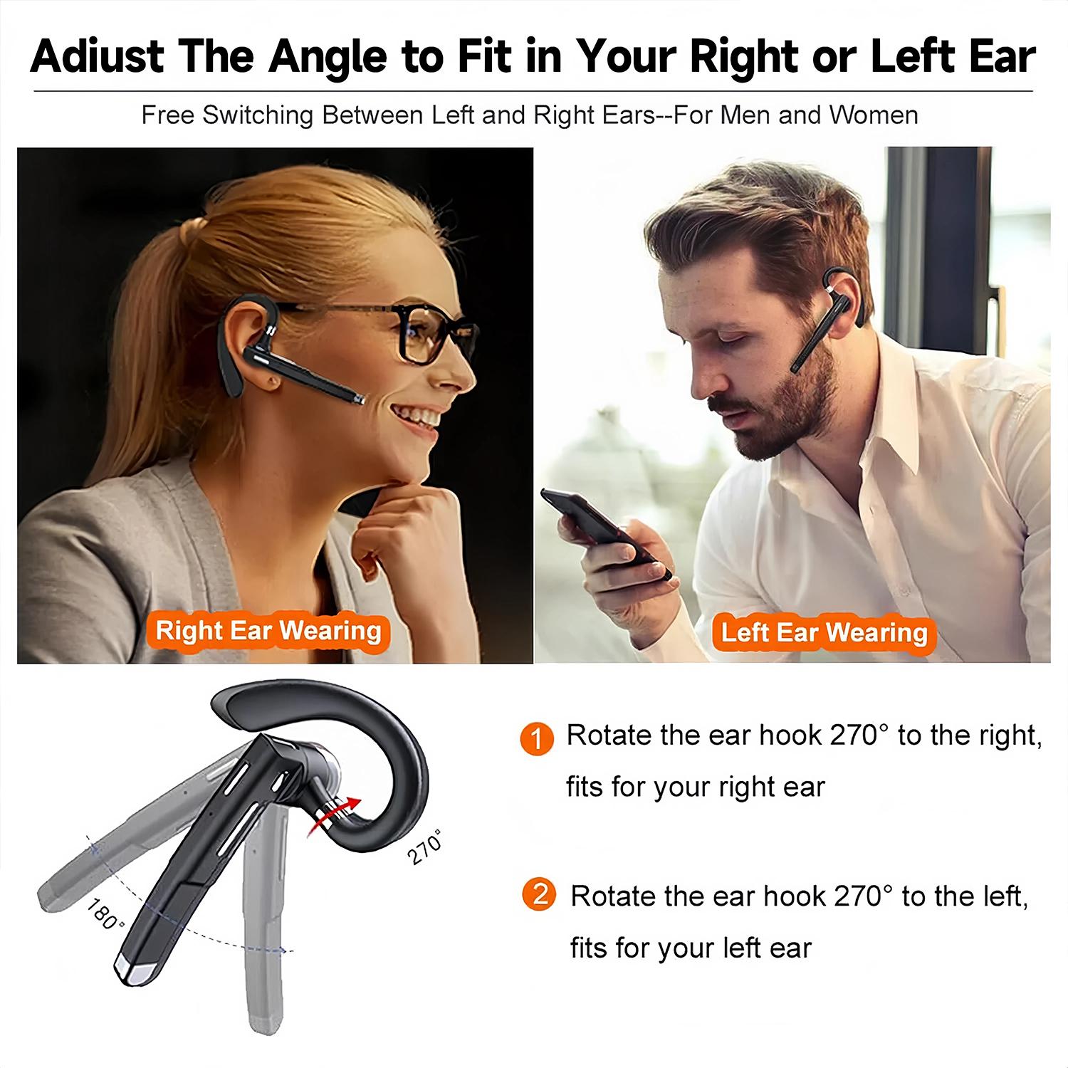 Single Ear Wireless Headset with Mic, Bluetooth Headset, 1 Count EarHook Design Earphone with Power Display Charging Case, HiFi Stereo Noise Canceling Headphone, Electronic Gift