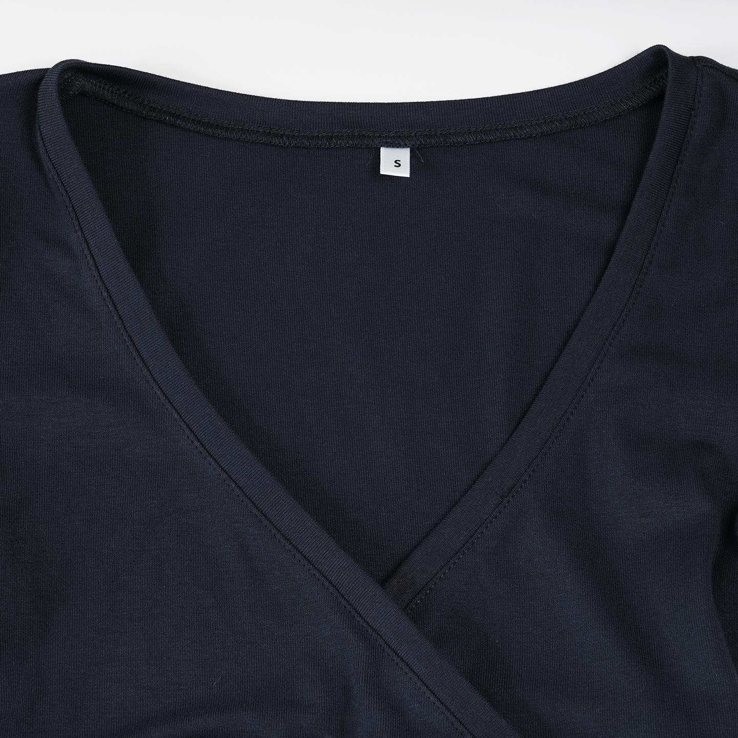 Solid Color V Neck Top, Long Sleeve, Stylish Basic Women's Casual Wear, Elegant Design for Daily Fashion, Versatile Wardrobe Essential