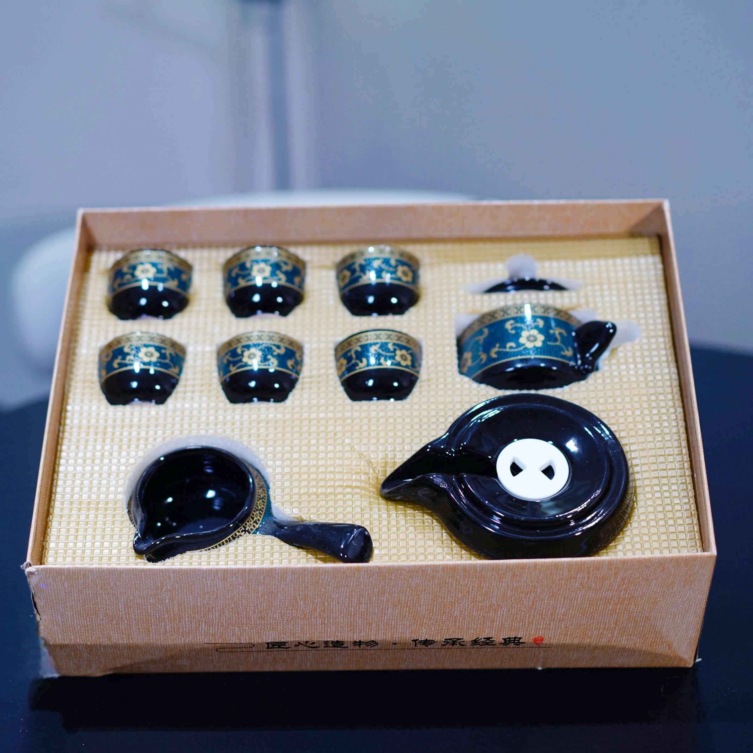 Ceramic Gongfu Tea Set 9 Piece, Tea Cup Set, Luxury Handmade Teapot Set, Complete Traditional Chinese Tea Ceremony Gift, Perfect Packaging Box, Ideal for Father's Day, Halloween, Christmas