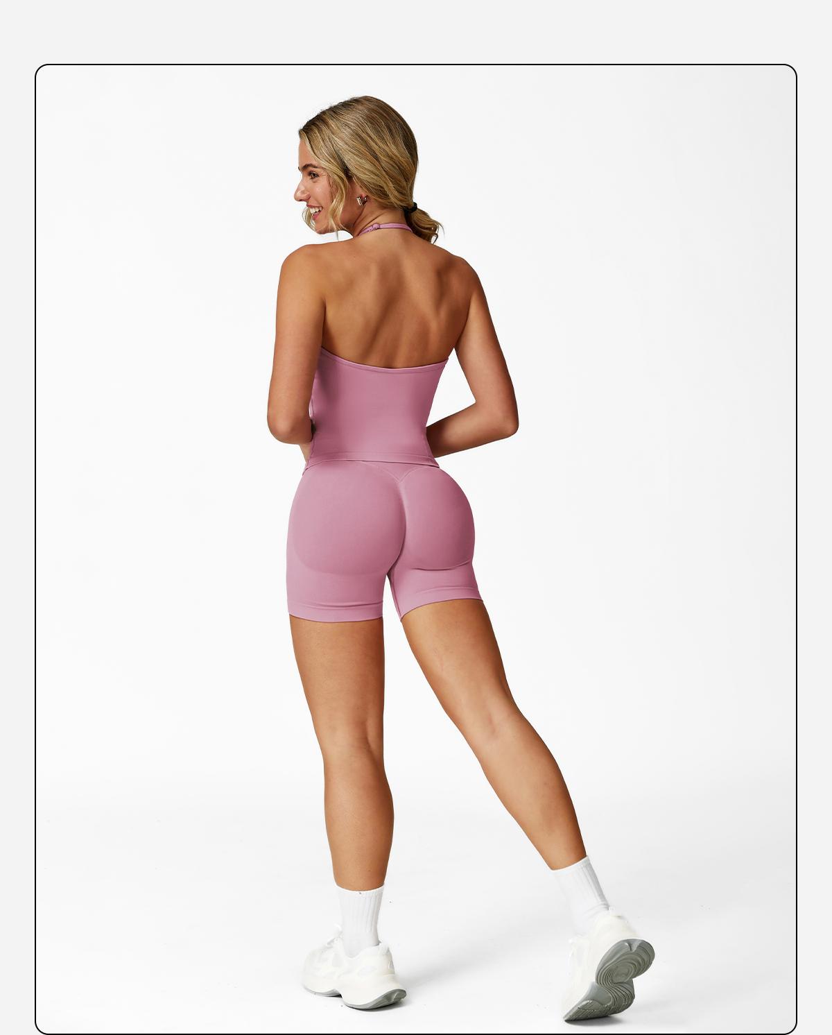 Women's Solid Color Crop Cami Top & High Waist Skinny Shorts Sportswear Set, High Stretch Casual Comfortable Breathable Backless Sleeveless Top & Gym Shorts for Yoga Gym Workout Running, Ladies Sportswear for All Seasons, Tennis Attire, Athletic Tracksuit