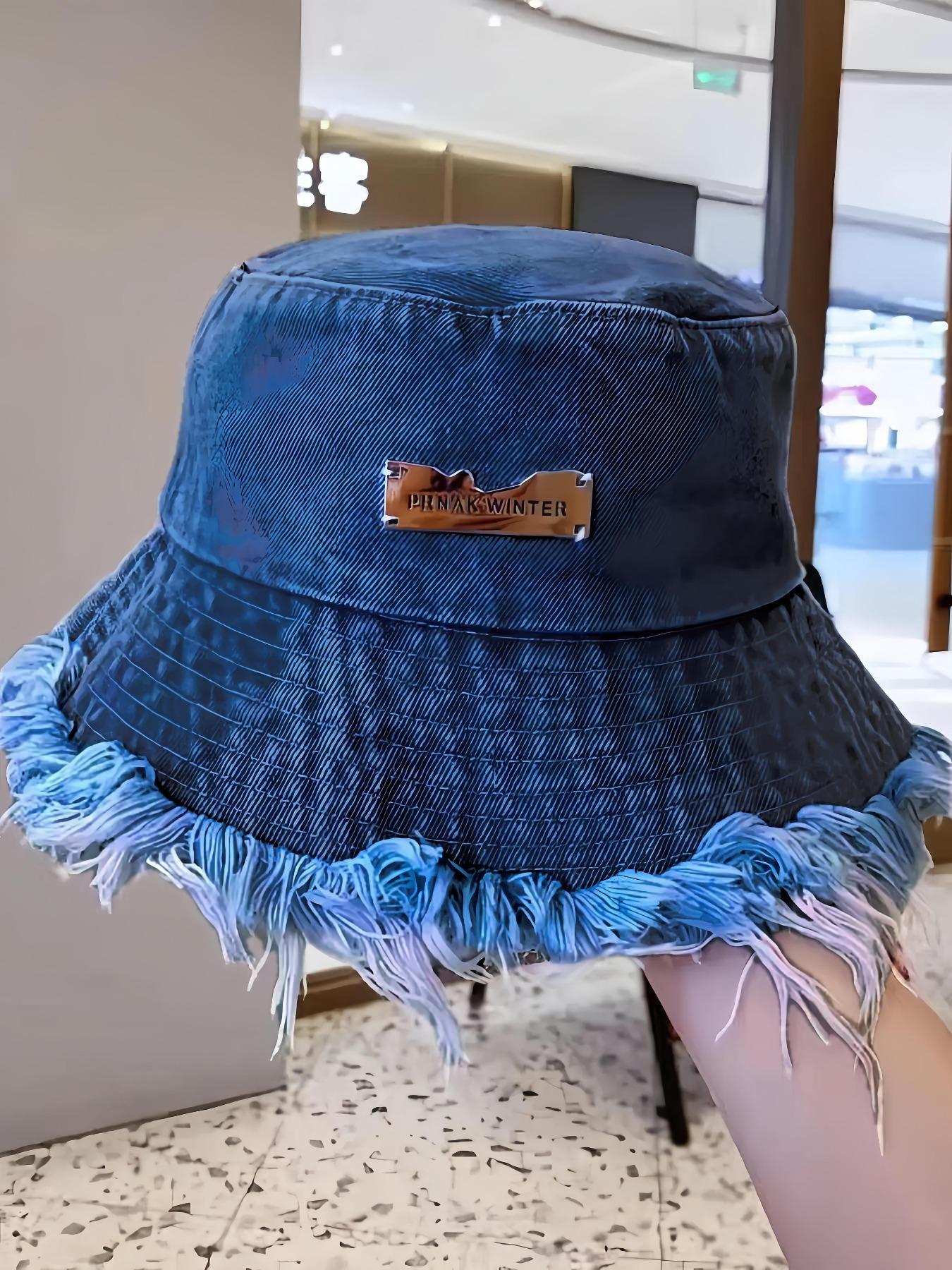 Letter Patch Washed Raw Trim Bucket Hat , Casual Outdoor Sun Protection Cap for Women & Men, Fashion Accessories for Daily Wear Adjustable Hat