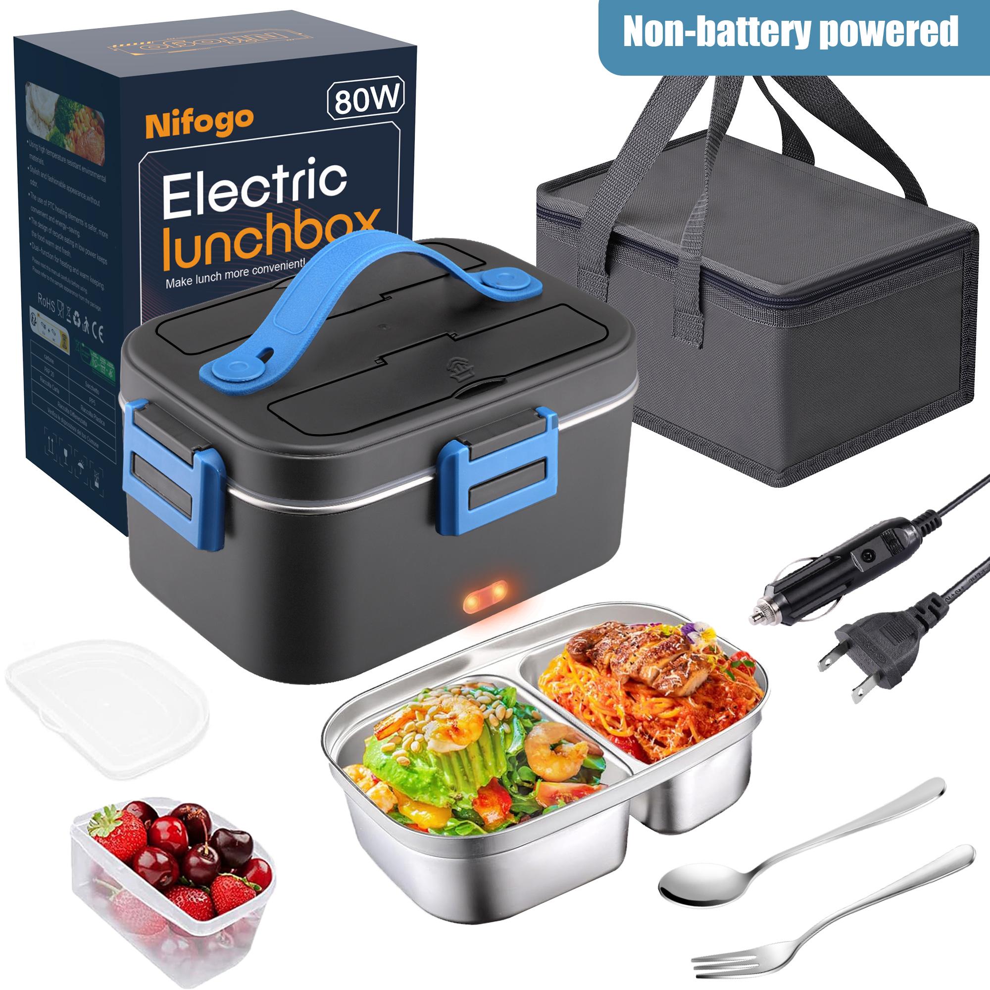 Black Friday Electric Lunch Box 1.5L/1.8L Stainless Steel 12V 24V 110V Food Warmer with Fork Spoon Bag Leak Proof for Car Truck Home Work 80W Black