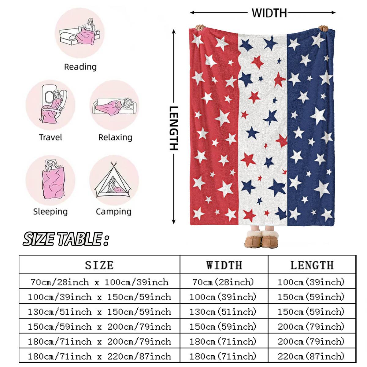 Striped Star Print Blanket, Soft Flannel, Breathable Warm Cozy, Sofa Bedroom Pet Use, Multiple Sizes Available, Gift Idea