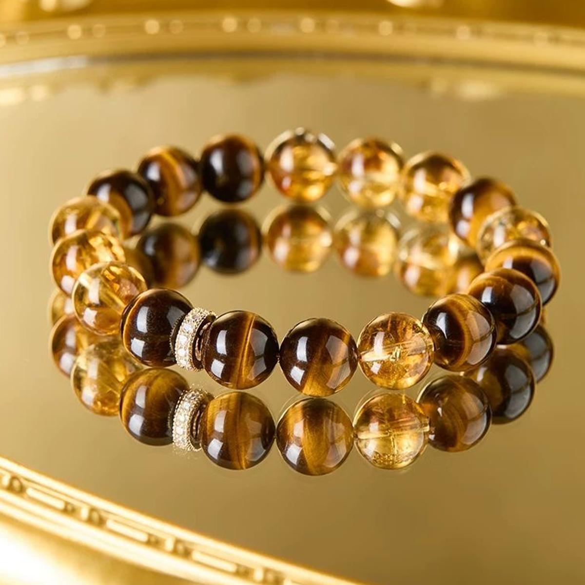 Money Attraction Bracelet Wealth Abundance Energy Protection Natural Crystal Tigers Eye Citrine Handmade Beaded Good Luck Bracelet Golden Friendship Bracelet jewelry Encouragement Gift Unisex