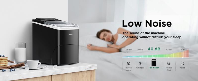 Silonn Ice Maker Countertop, Portable Ice Machine with Carry Handle, Self-Cleaning Ice Makers with Basket and Scoop, 9 Cubes in 6 Mins, 26 lbs per Day, Ideal for Home, Kitchen, Camping, RV