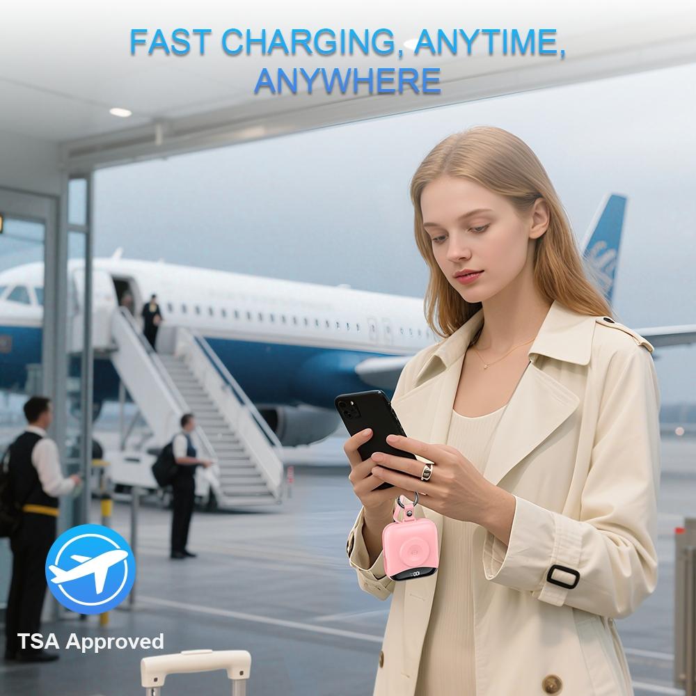 10000mAh Mini Wireless watch charger with Digital Display & Finger Ring Stand, PD20W Fast Charging Battery Pack for iPhone 15/14/13/12/11/Pro/Pro Max, Samsung Android Phones, Includes Type-C and iOS Cables