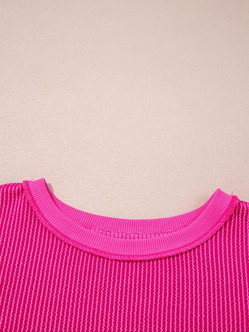 Spring & Fall Casual Women's Solid Color Twisted Ribbed Asymmetrical Hem Loose Drop Shoulder Long Sleeve Knit Top