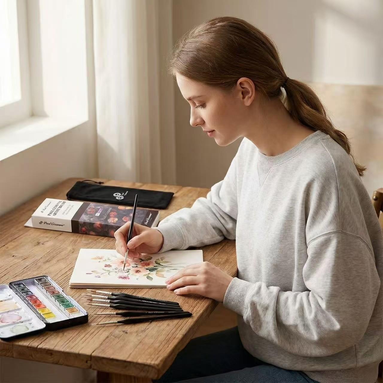 11-Piece Drawing Brush Set with Dustproof Bag Gift Box, Various Tip Sizes for Fine Lines, Triangle Handle Design, Ideal for Artists