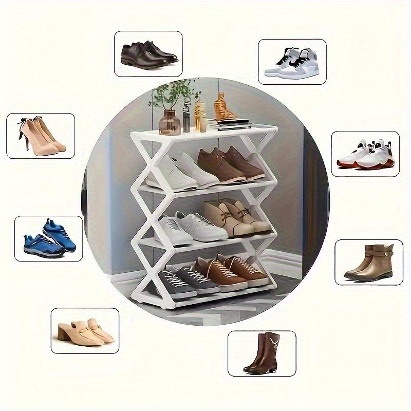 4 Layer Simple Shoe Rack, Shoe Shelf Organizer, Stackable Space Saving, Living Room Bedroom Universal Storage, Easy Assembly, 5 Colors, 2 Styles, Shoe Rack Organizer