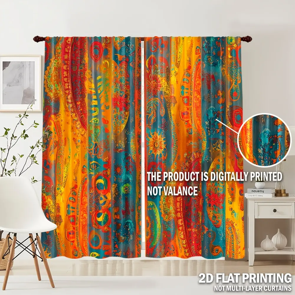 2pcs Bohemian Hippie Curtains - Brightly colored floral and paisley patterns, lightweight polyester, pocket design, easy to hang, decorating the living room, bedroom,, or office, living room curtains christmas bathroom decoration cortinas inganchos pink p