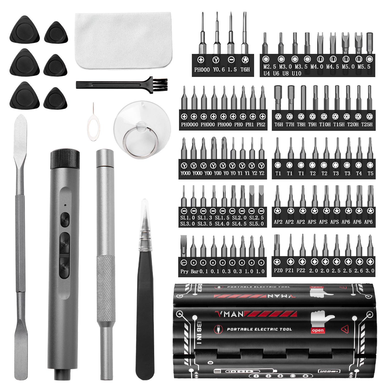 VMAN 138 in 1 Mini Cordless Electric Screwdriver Kit,Magnetic Screwdriver Tool Set for Repair,Power Tool Set handware chainsaw,Portable tools gadgets