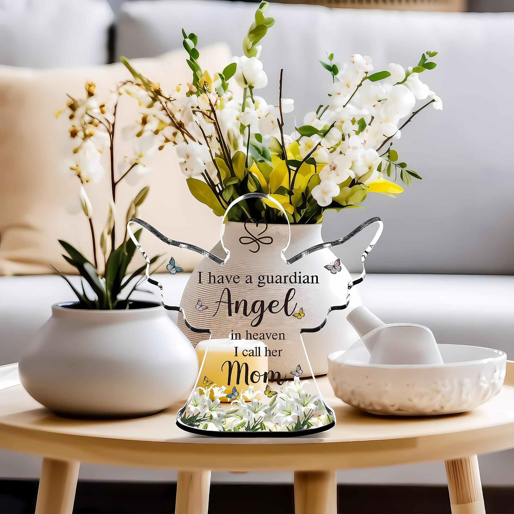 Sympathy Acrylic Angel Plaque Gift, Memorial Guardian Angel Mom Decor Sign, Bereavement Inspirational Mini Room Home Decor, Mothers Day Birthday