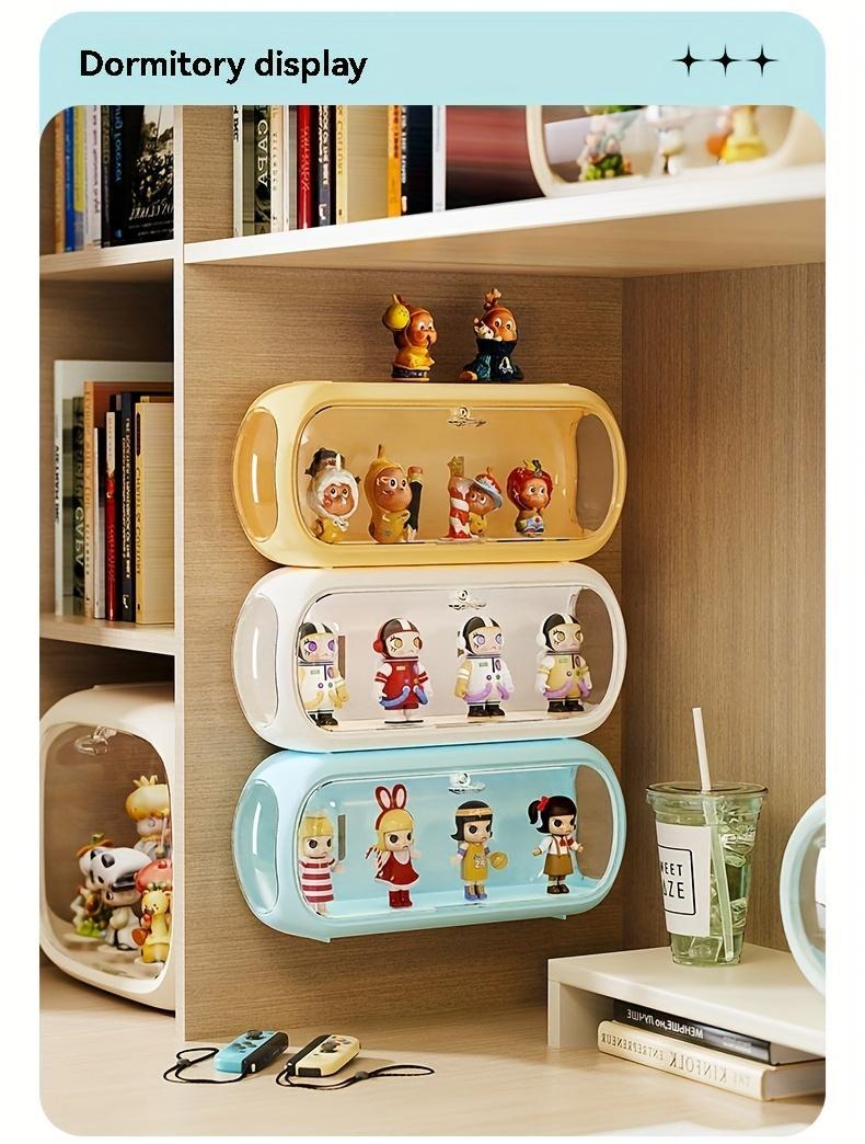 Multi-layer Stackable Collectible Display Box - Transparent Dustproof Acrylic Storage Box with Safety Compartments, Space-saving Organizer for Dolls, Figurines, Model Toys, and Collectible Items (White/Blue/Yellow), Doll Storage Display Cabinet