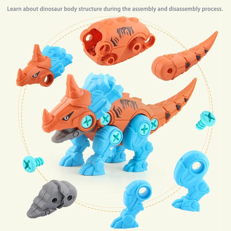 Removable Dinosaur Building Blocks Toy for Kids, Building Block Sets, 4-Pack DIY Dinosaur Toys, Dinosaur Stacking and Assembly Set, Educational Construction Kit with Storage Box, Includes Handheld Screwdriver, Dinosaur Gift for Boys and Girls Ages 3-5