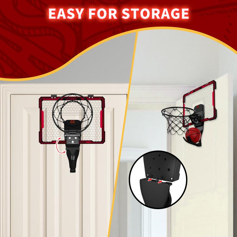 Mini Basketball Hoop Indoor with 7 LED Lighting, Scoreboard, 3 Modes, Volume Adjustable, Over Door Basketball Hoop Foldable, Basketball Toys for Kids Adults,Birthday Christmas Halloween Thanksgiving Gifts.
