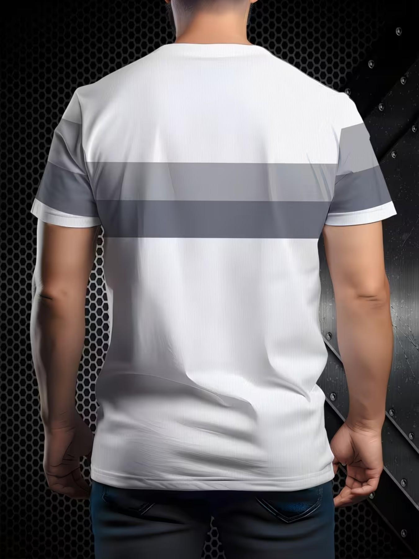 Men's Short Sleeve T-Shirt, Horizontal Stripes, Casual Slim Fit, All over Print, Ideal for Daily Wear and Travel