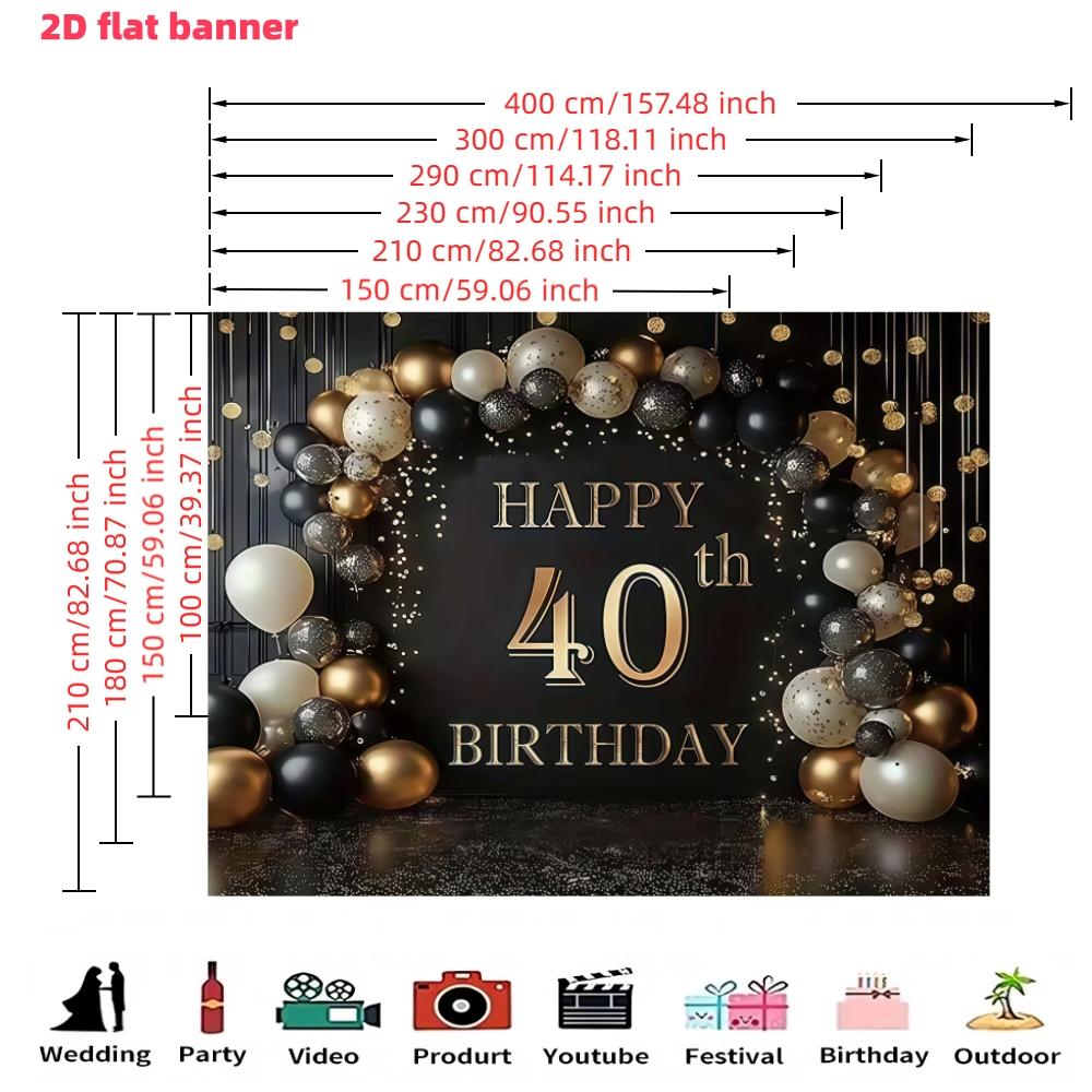 Gold 40th Birthday Banner, Polyester Material, Ideal for Home Decor, Office Parties, Photography Backdrop, Indoor Outdoor Use