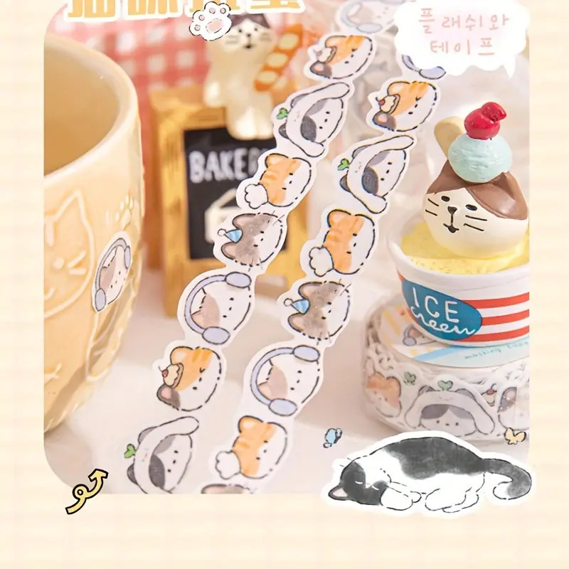 Each set contains 5 rolls of cat themed Washi tape, pattern tape, decorative tape, masking tape, suitable for diary, notebook, scrapbook, decorative art, DIY crafts, etc. (5 rolls per box, 2 centimeters wide per roll, 2 meters long)