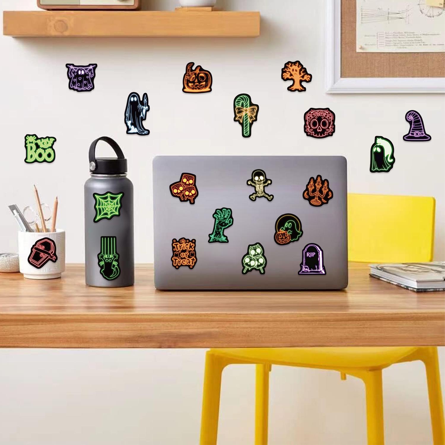 100pcs Cartoon Neon Halloween Stickers, Includes Sticker, Skull Decal, Graphic Decal, Side Decals, Suitable for Scrapbooks, Diaries, Laptops, Water Bottles, Cars and Other Faith-based Designs, Gifts with Positive Messages, Premium Skull Stickers