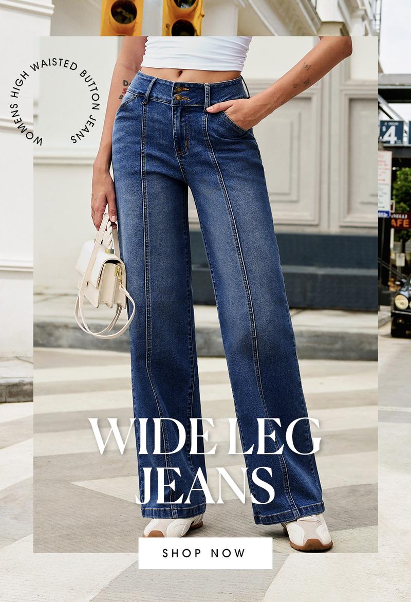 Sidefeel Women's Wide Leg Jeans High Waisted Stretchy Straight Leg Jeans Trendy Seamed Front Loose Denim Pants TikTokShopBlackFriday