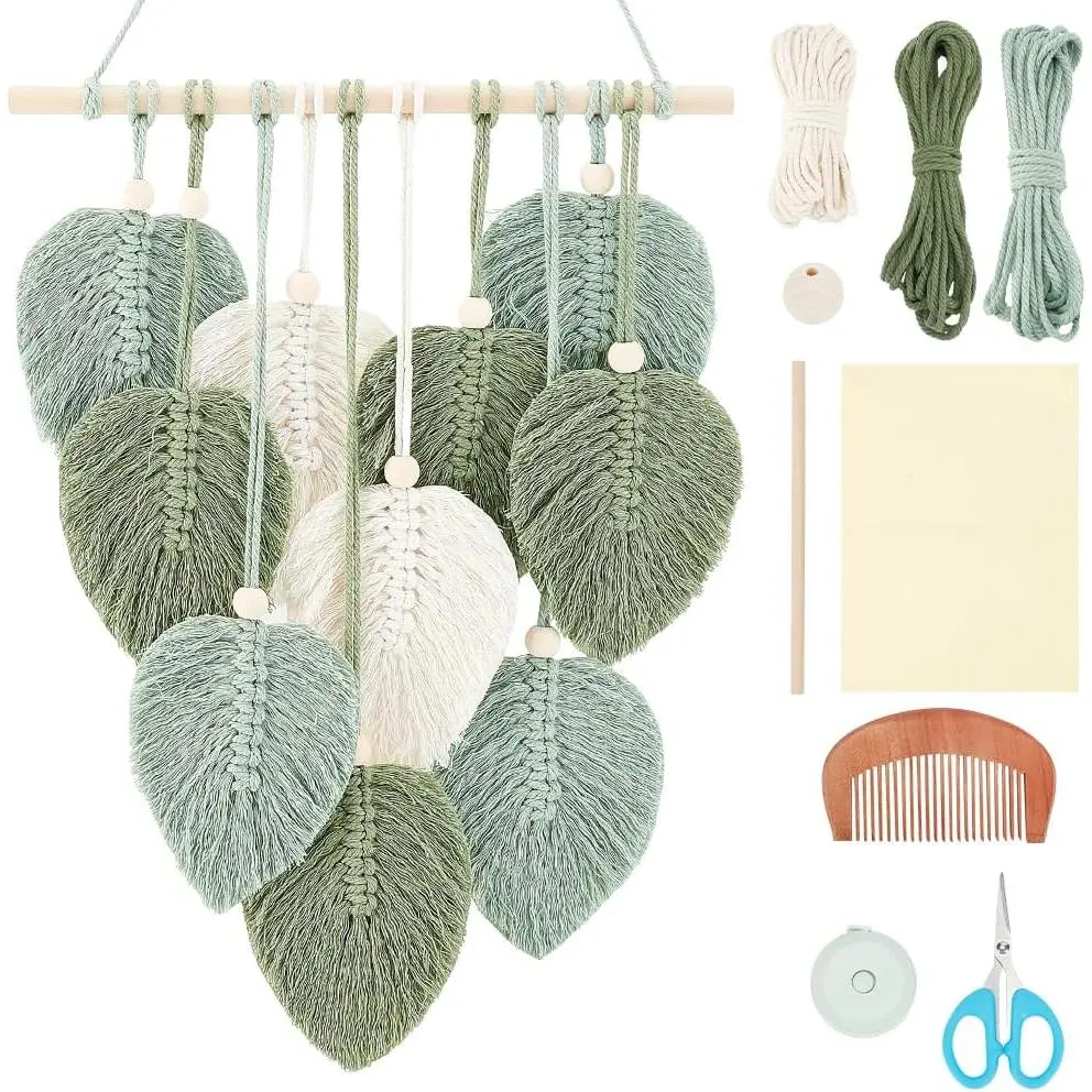 Macrame Kit Leaf Woven Tapestry Feather Wall Hanging DIY Macrame Kit for Adults Birthday Gift