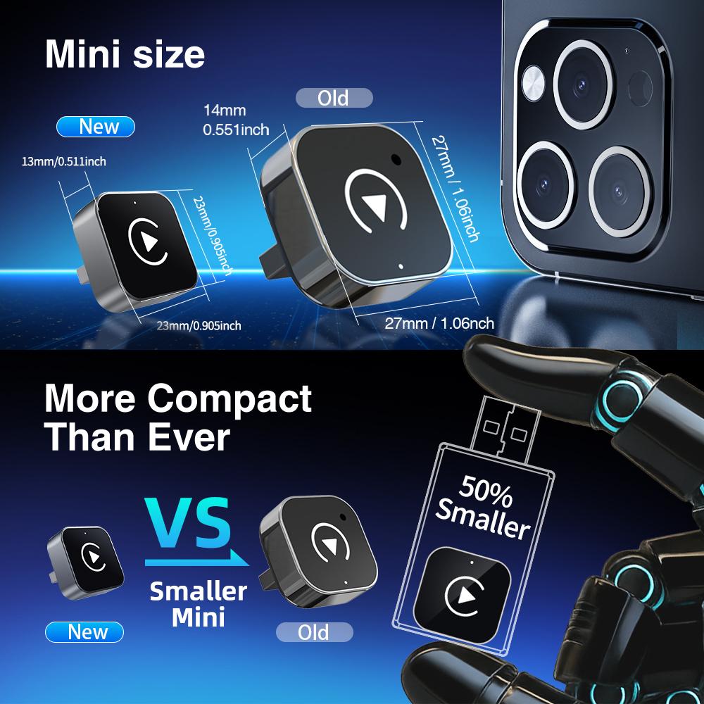 Wireless CarPlay & Android Auto Mini Adapter, Fast-Cooling Portable Plug-and-Play Bluetooth-Compatible Connection Dongle