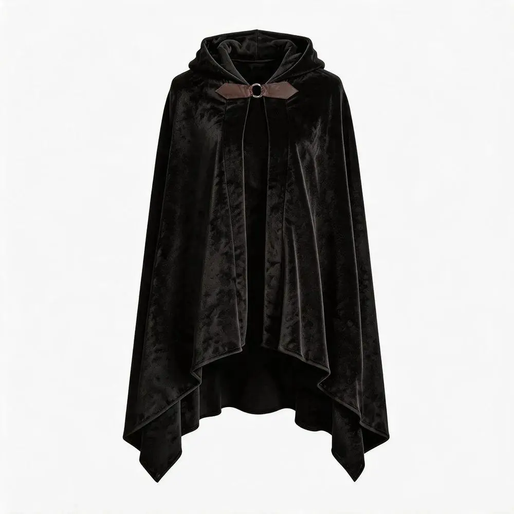 2026 Elf Knight Short Cloak Cosplay Halloween Wizard Suede Cape Men's Velvet Hooded Cloak Renaissance Period Cosplay Costume