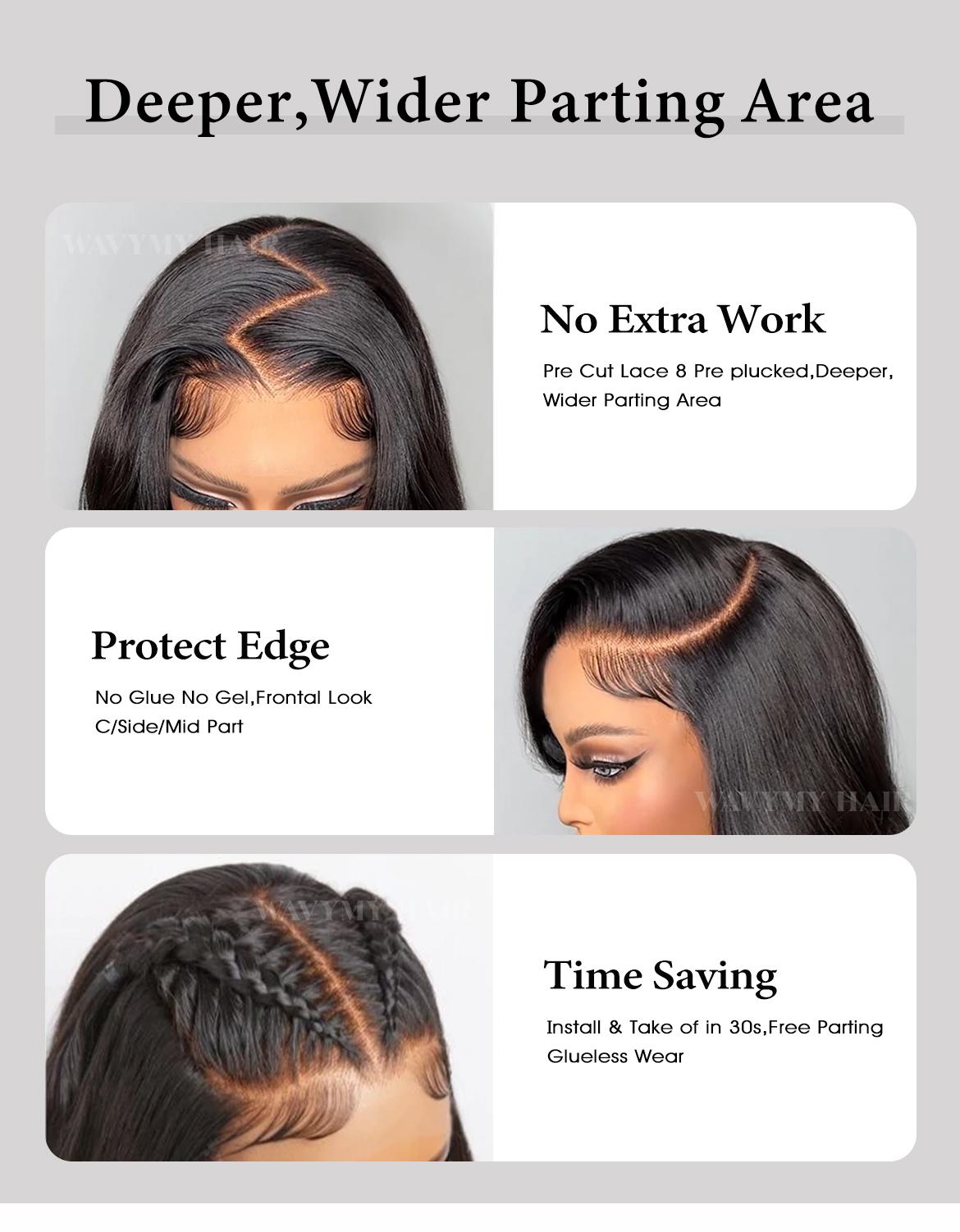 Wavymy Pre Cut Wear Go Glueless Lace Wig Pre Bleached Body Wave 6x4 Lace Closure Wig Human Hair Pre Plucked Wig 180% Density Wavymy Pre Cut Wear Go Glueless Lace Wig Pre Bleached Body Wave 6x4 Lace Closure Wig Human Hair Pre Plucked Wig 180% Density