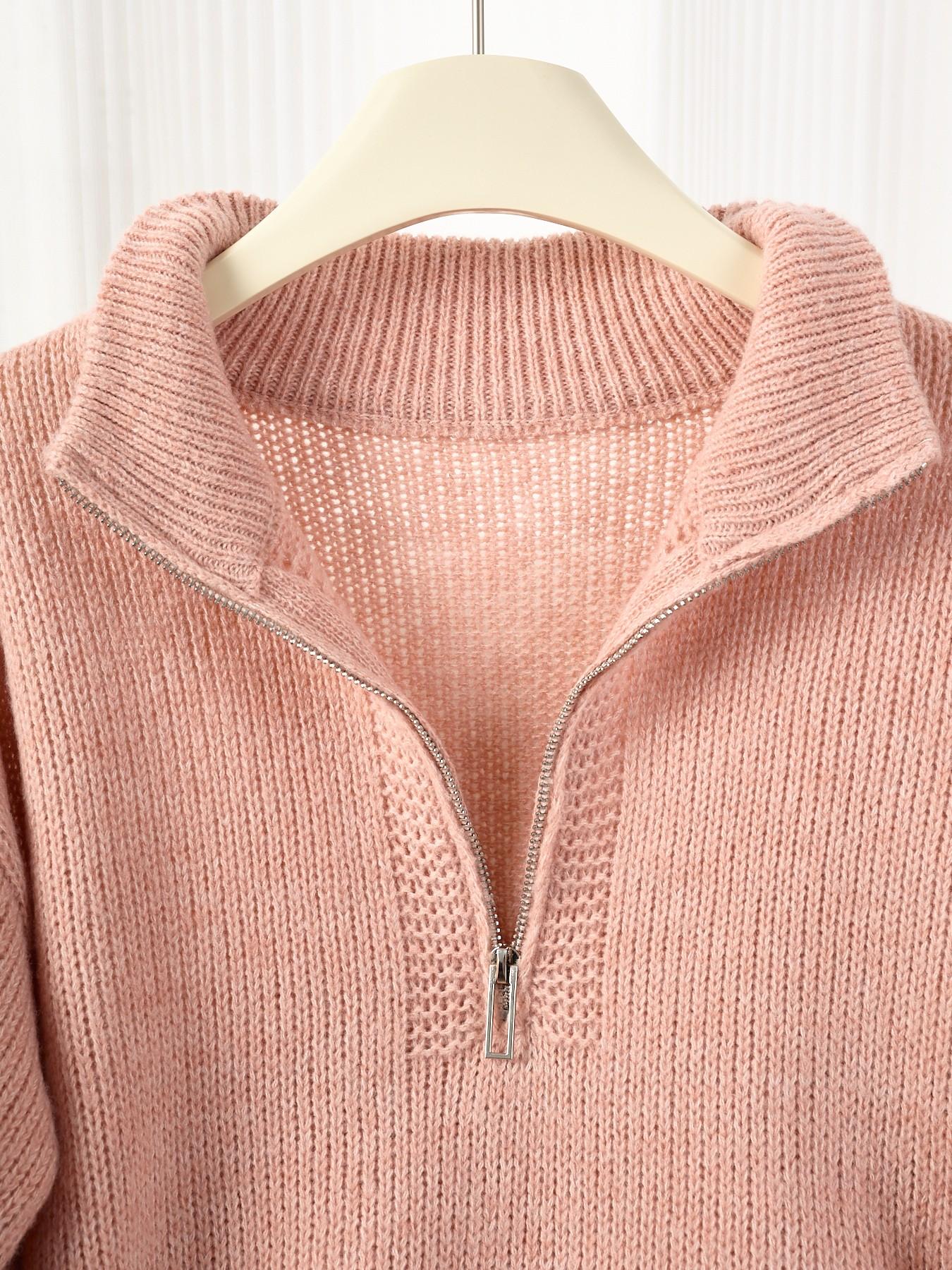 Women's Half-Zip Lapel Knit Sweater, Spring & Fall Casual Long Sleeve Pullover, Perfect for Daily Commute, Parties, Dates, Basic