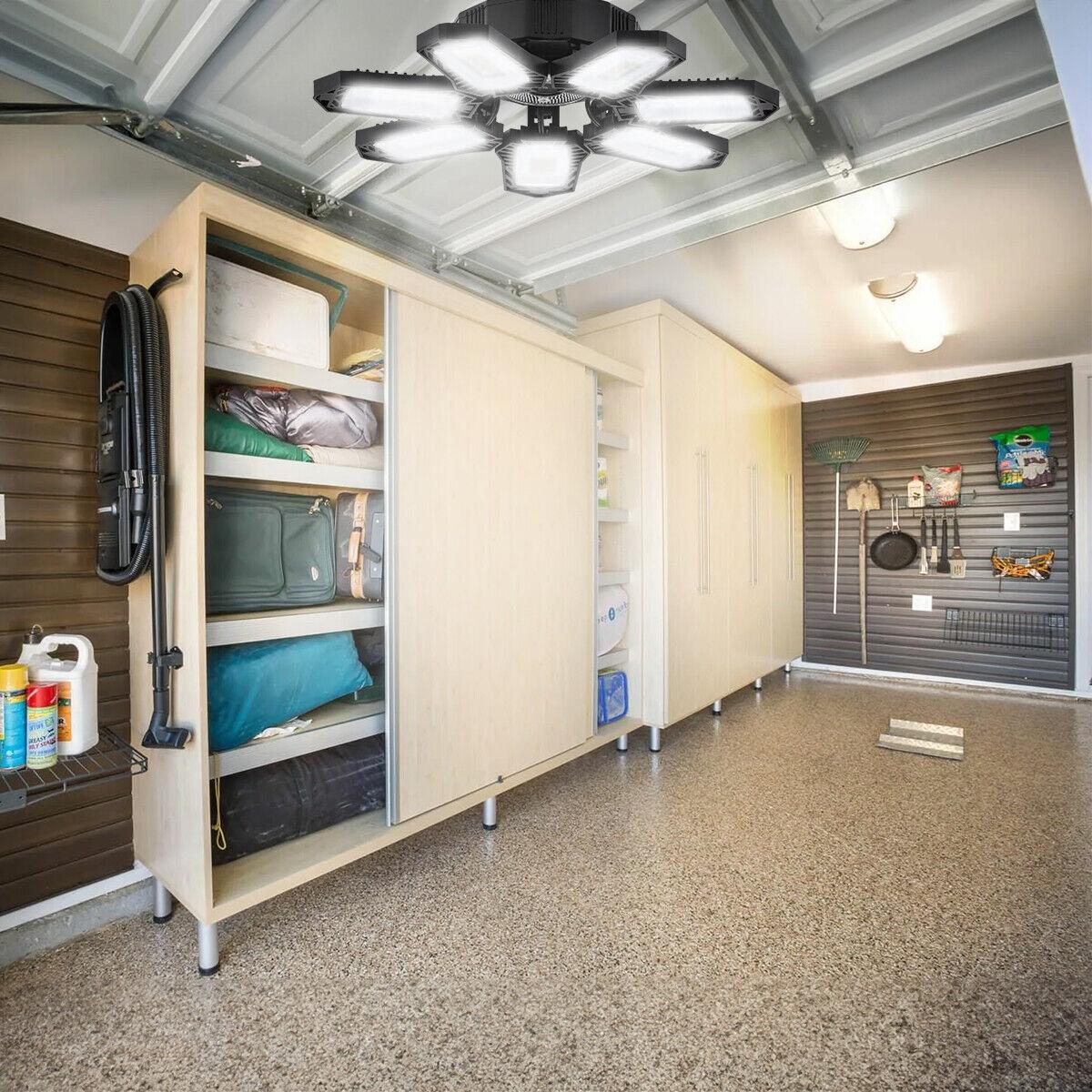 New 7+1LED Garage Light Bulbs, Ultra Bright 6500K Garage Ceiling LED Light, Shop Light with Deformable Panels, E26/E27 Bulb Socket Lighting for Workshop, Warehouse