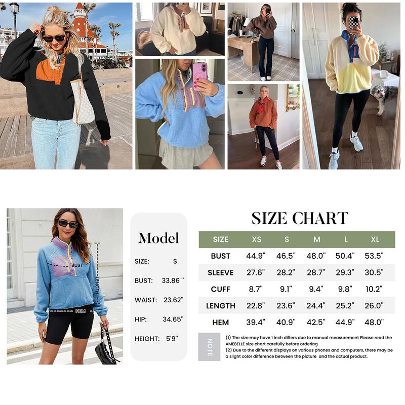 Buenoble Womens Fuzzy Fleece Pullover Sherpa Sweatshirt Long Sleeve Button Down Sweater Winter Fleece Jacket with Pockets