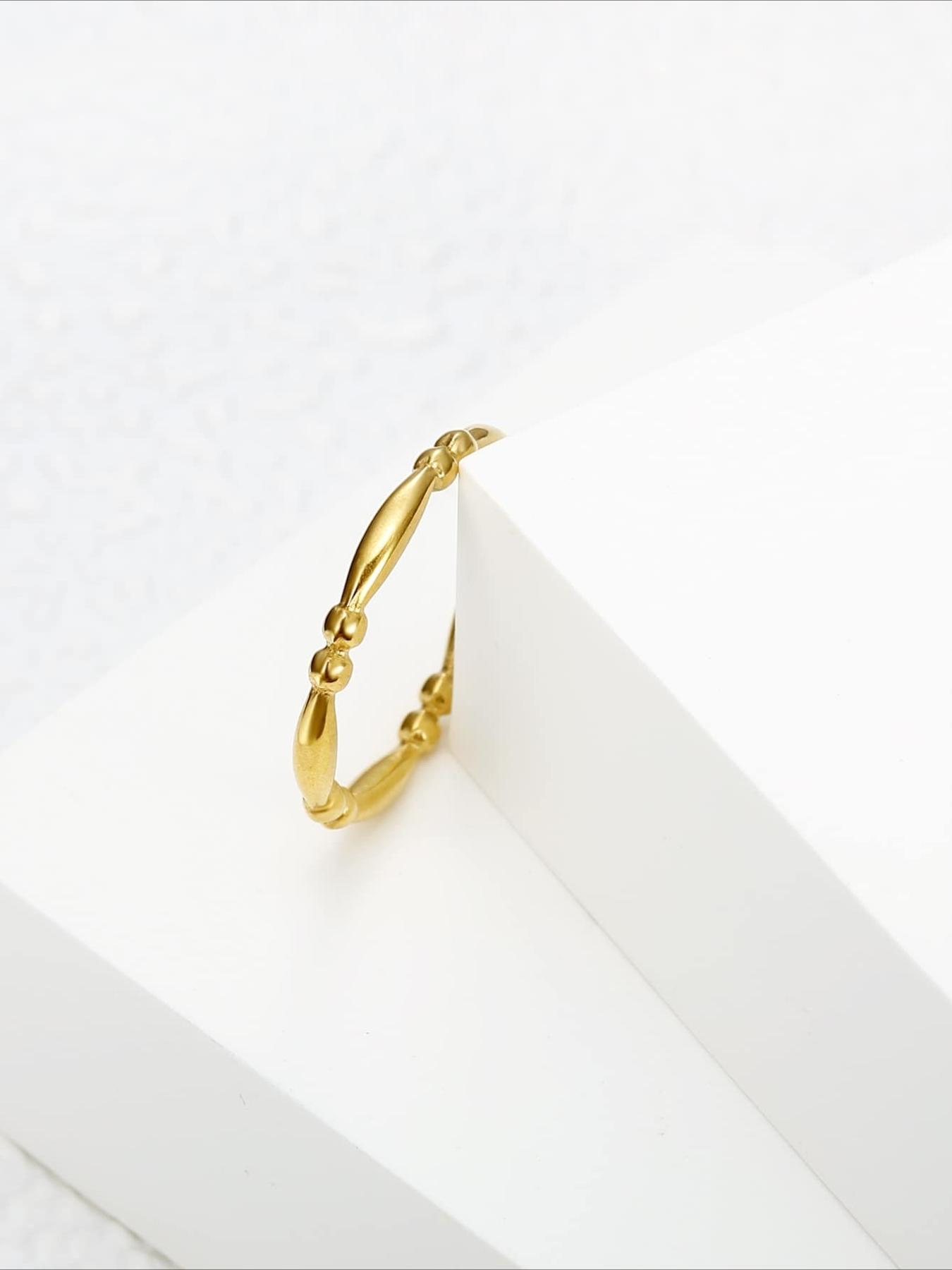 Exquisite Round Bead Bamboo Knot Design Stainless Steel Ring, Waterproof, Sweat Proof, Non Fading, Anti Allergic, Stackable, Plain Circle, Versatile Daily Commuting Accessory