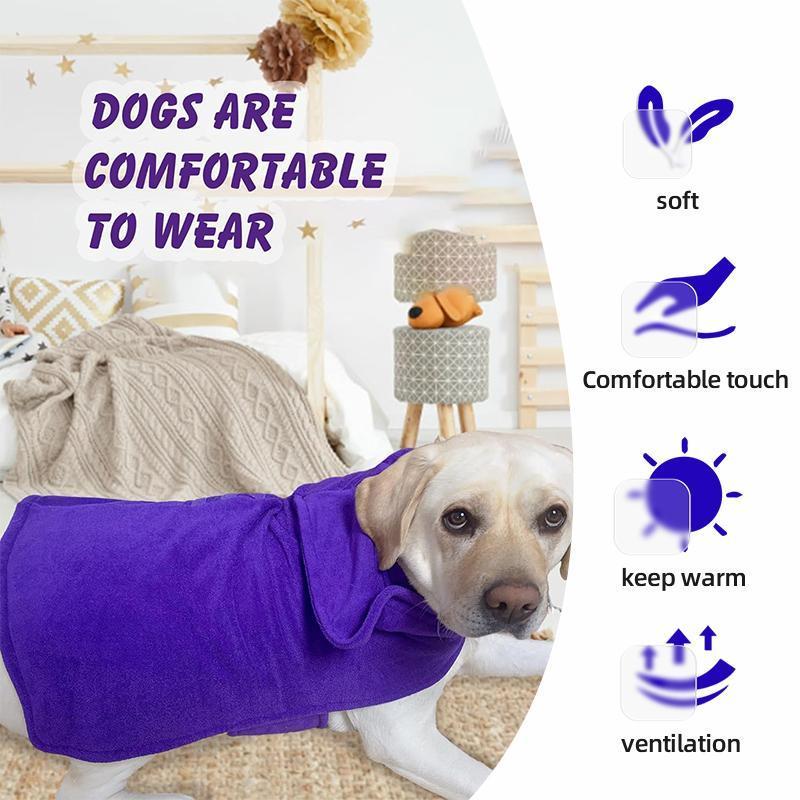 Soft Absorbent Pet Bath Robe - Adjustable Strap Grooming Towel for Dogs & Cats
