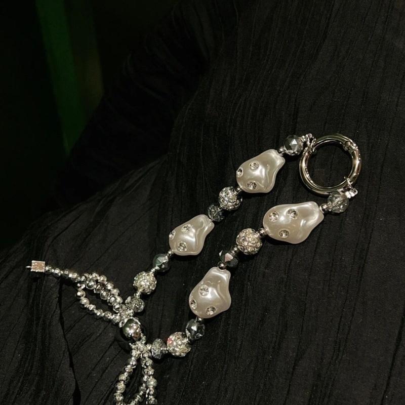 Luxury Pearl Crystal Bead Key Chains Charm Rhinestone Lanyard for Iphone Samsung Universal Accessories Jewelry Anti-Lost Pendant