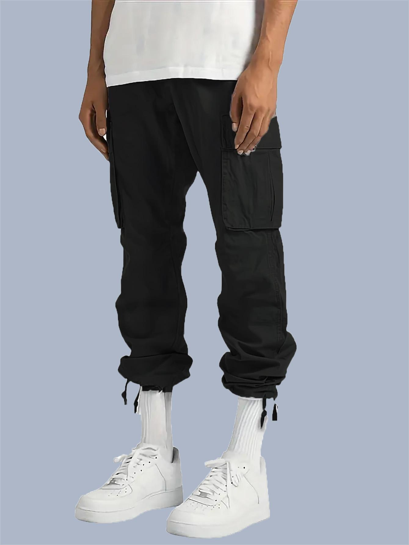 4-piece set of men's durable work pants with multiple pockets for outdoor sports, featuring drawstring design, suitable for spring and autumn, machine washable, holiday gift.