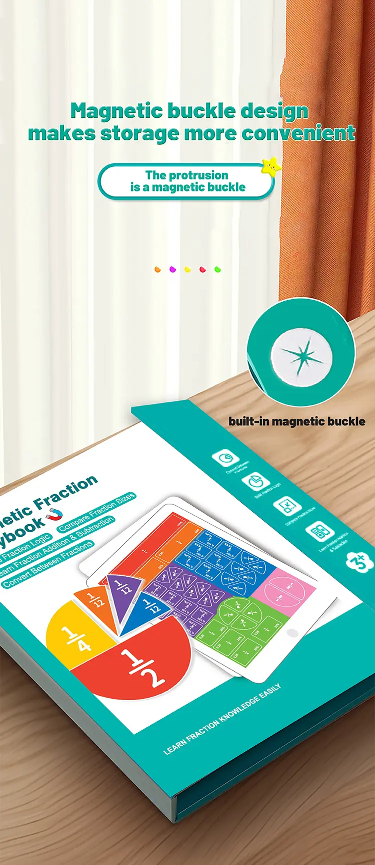 Magnetic Fraction Demonstration Book - Durable Material STEM Math Manipulative Montessori Toy for Ages 6+, Classrooms Homeschool Visual Aid with Addition-Subtraction Support, Birthday Gift for Boosting Confidence