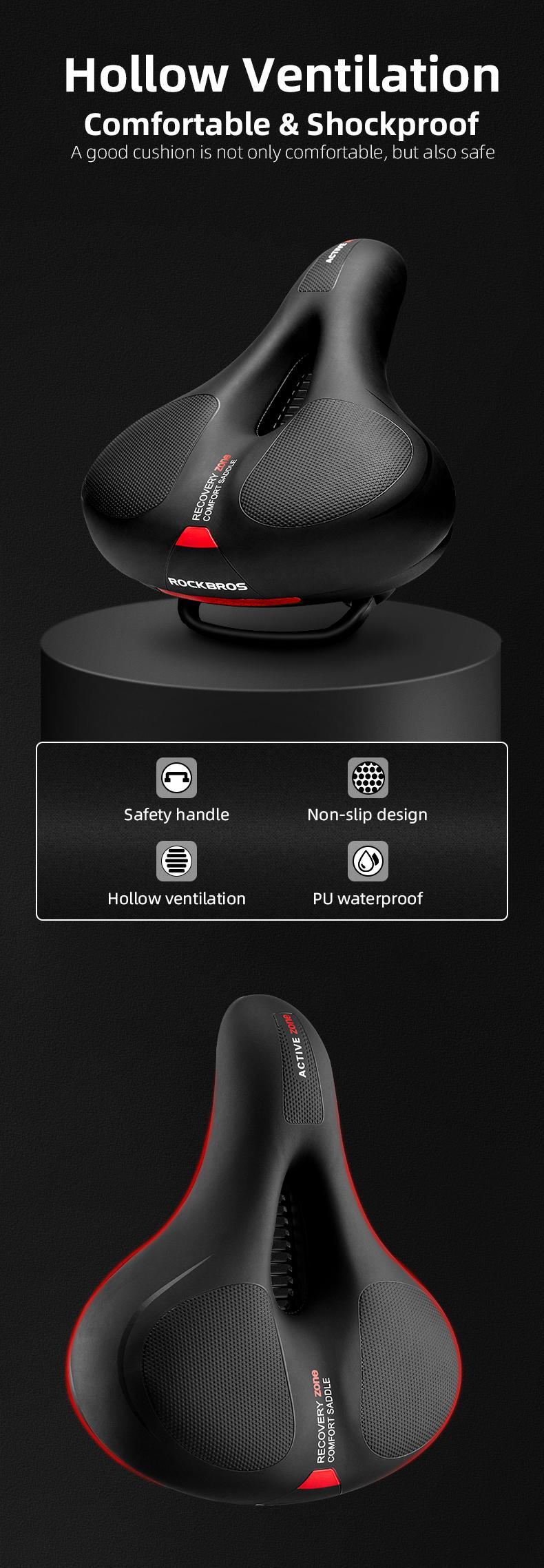 ROCKBROS Bike Seat Comfort Bike Saddle Mountain Bicycle Accessories for Men Women Soft Wide Bike Seat Cushion Dual Shock Absorbing with Reflective Strip ROCKBROS Bike Seat Comfort Bike Saddle Mountain Bicycle Accessories for Men Women Soft Wide Bike Seat Cushion Dual Shock Absorbing with Reflective Strip