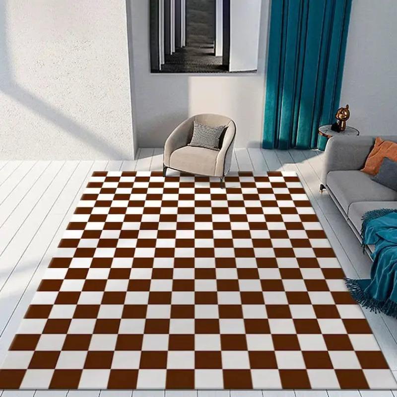 Black and White Checkerboard Flannel Area Rug - Classic Checkered Print Soft Mat for Living Room & Bedroom, Non-Slip Minimalist Home Decor #CheckerboardRug #BlackWhiteCheckMat #MinimalistHomeDecor #CheckeredCarpet #NonSlipFlannelRug