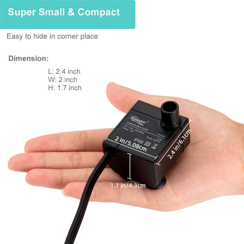 hygger Small Water Pump Ultra Quiet 53GPH (200L/H, 3W) Submersible Mini Water Pump，waterfall filter