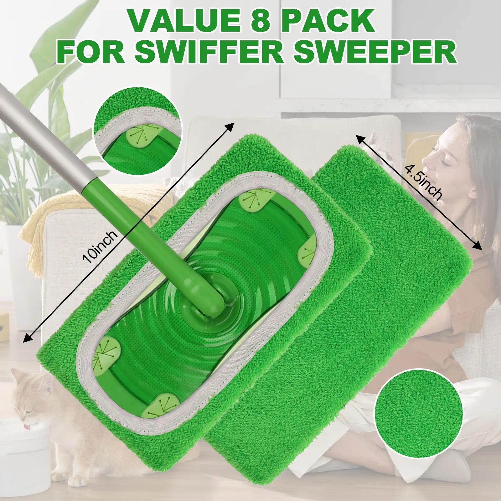 8Pcs Microfiber Mop Pads Compatible with Swiffer Sweeper Mop Wet and Dry Flat mop Cover Replacement Reusable Sweeping Mopping pad Refills for Hardwood